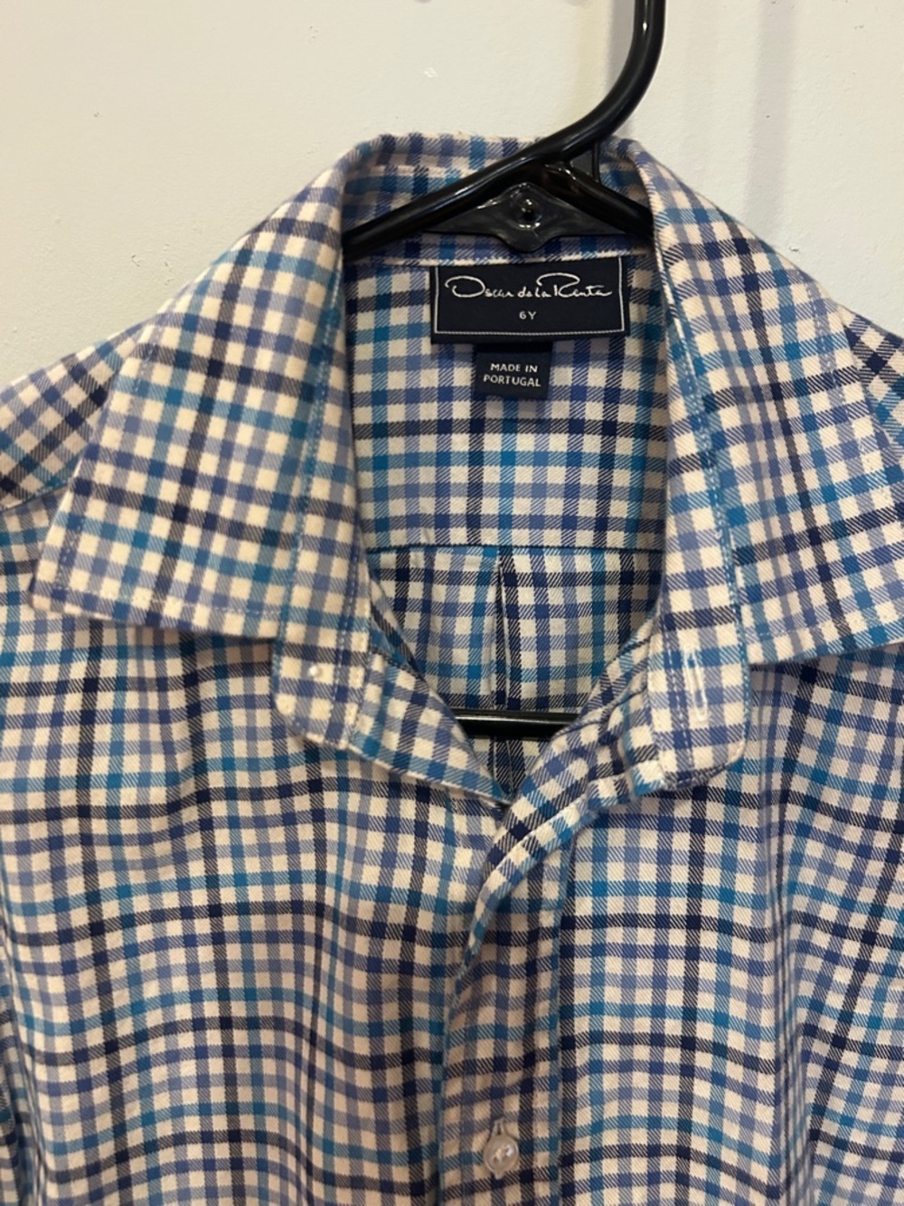 Oscar de la Renta Blue and White Check Button-Down Shirt - Picture 2 of 4